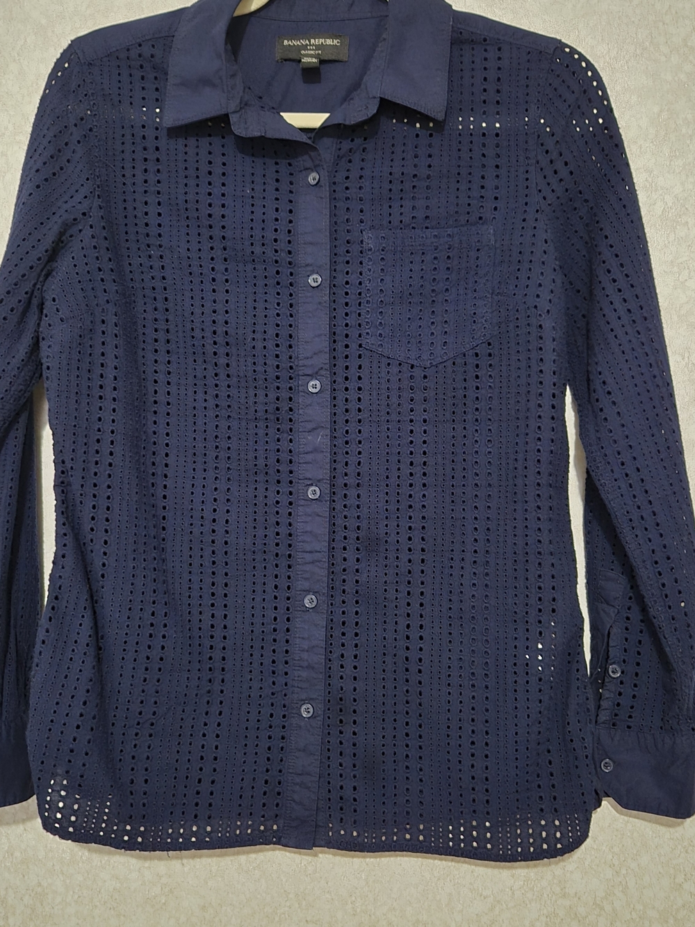 Banana Republic Navy Eyelet Button-Down Shirt-Size:S
